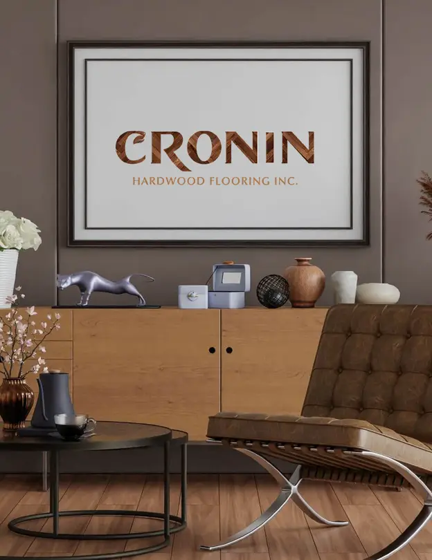 Cronin Hardwood Floor logo on a wall